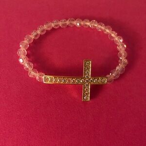 Elegant Gold and Clear Beaded Cross Bracelet